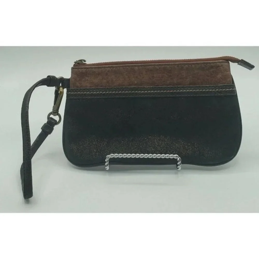 The Sak Crackle Brown Leather Suede Wristlet